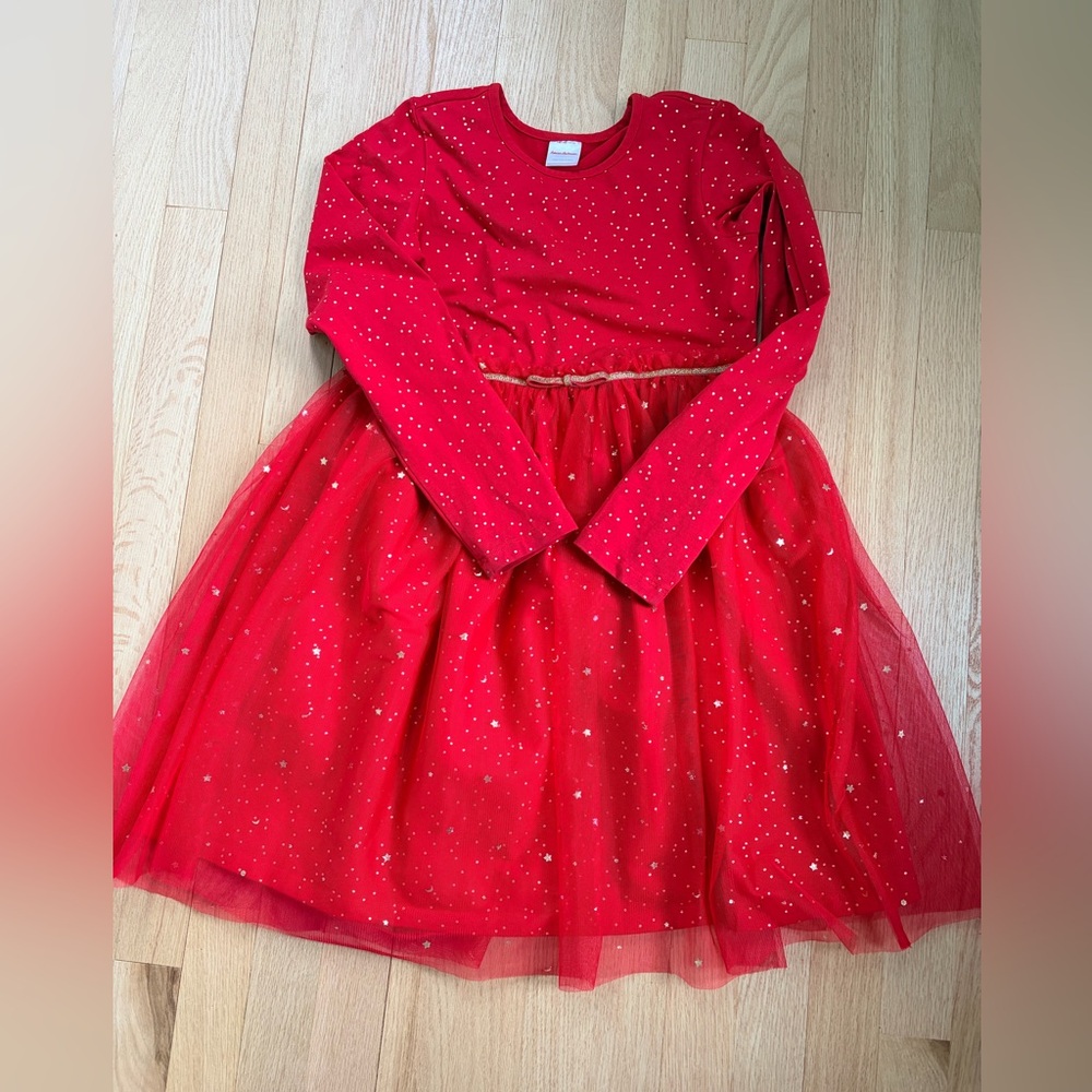 Hanna Andersson Red Tulle Star Dress Girls Size 10